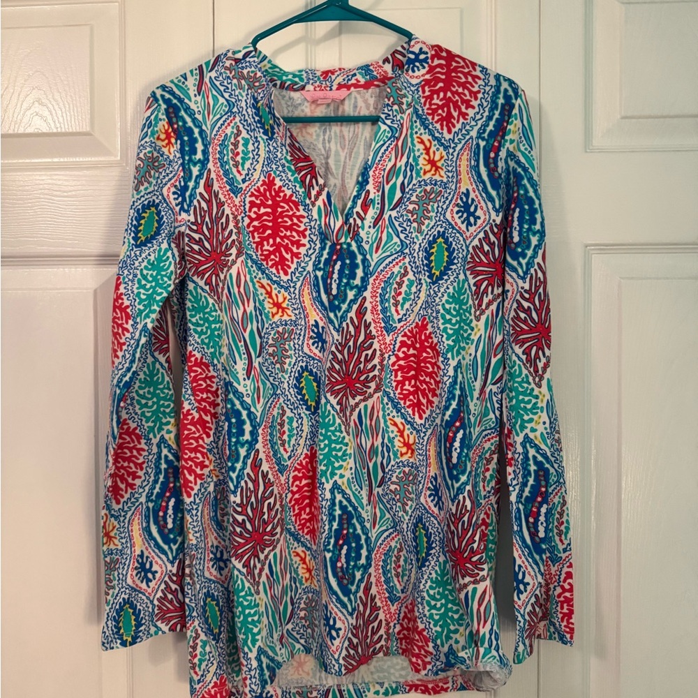 Lilly Pulitzer Blue and Red Tunic Blouse
